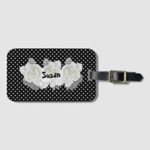 Lovely White Gardenia Flowers on Black and White Luggage Tag