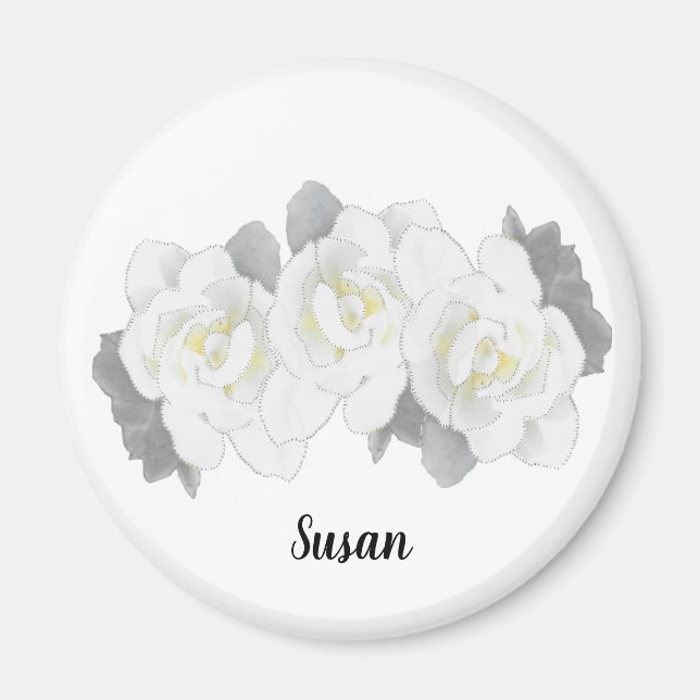 Lovely White Gardenia Flowers on White Magnet (Front)