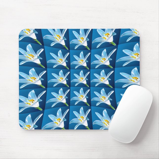 Lovely White Lily Pattern Mouse Mat (With Mouse)