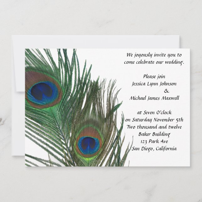 Lovely White Peacock Wedding Invitation (Front)