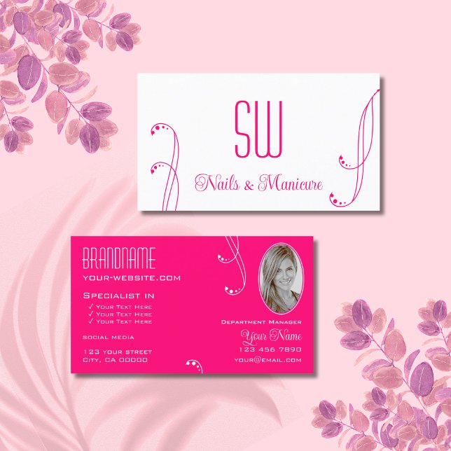 Lovely White Pink Ornate with Monogram and Photo Business Card (Creator Uploaded)
