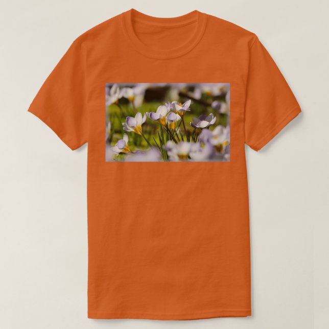 Lovely White Spring Flowers Crocus T-Shirt (Design Front)