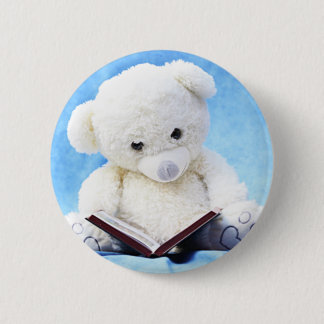 Lovely White Teddy Bear Read Book 6 Cm Round Badge