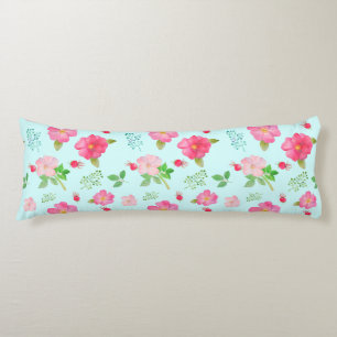 Lovely Wild Roses and Rose Hips Watercolor Pattern Body Cushion