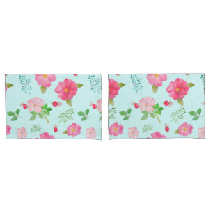 Lovely Wild Roses and Rose Hips Watercolor Pattern Pillowcase
