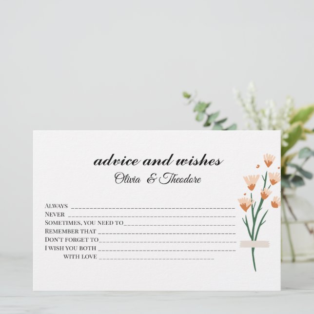 Lovely Wildflower Bridal Advice And Wishes Card (Standing Front)
