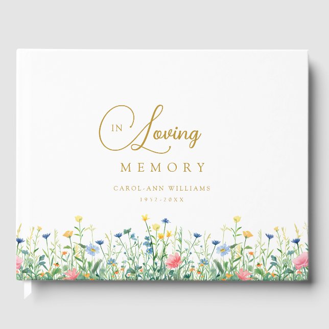 Lovely, wildflower "In Loving Memory" funeral Guest Book (Front)
