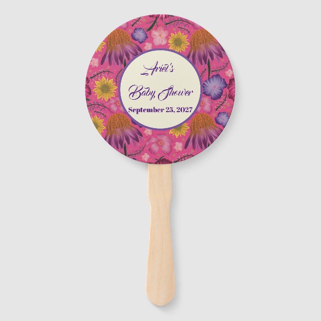 Lovely Wildflower Pink Baby Shower Hand Fan (Front)