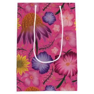 Lovely Wildflower Pink Baby Shower Medium Gift Bag