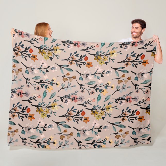 Lovely wildflowers Elegant watercolor pink modern Fleece Blanket (In Situ)