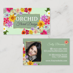 Lovely Wildflowers Greenly Fine Gold Frame Photo Business Card