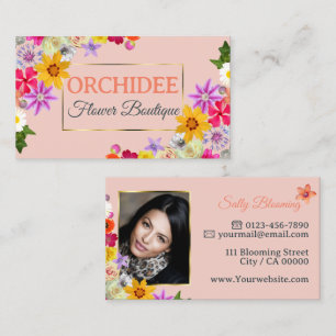 Lovely Wildflowers Peach Fine Gold Frame Photo Business Card