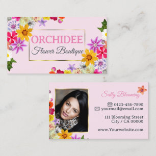 Lovely Wildflowers Pink Fine Gold Frame and Photo Business Card