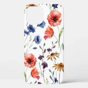 Lovely wildflowers, watercolor, poppy, cornflower, iPhone 12 case