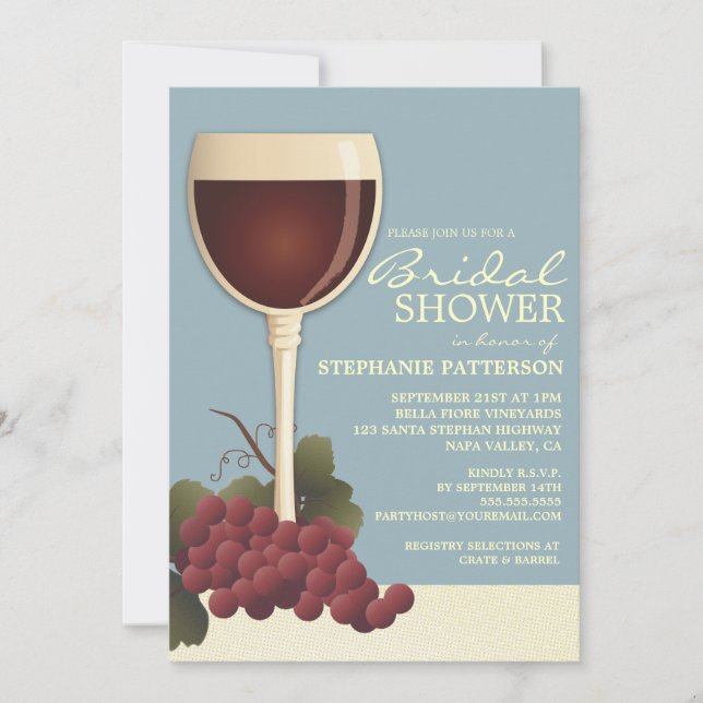 Lovely Wine & Grapes Bridal Shower Invitation (Front)