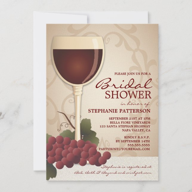 Lovely Wine & Grapes Bridal Shower Invitation (Front)