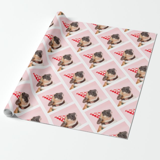 Lovely Winter Holidays Pet Lovers Dog Photo Wrapping Paper (Unrolled)