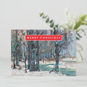 Lovely Winter Snow Scene in Blues Greys Christmas Holiday Card