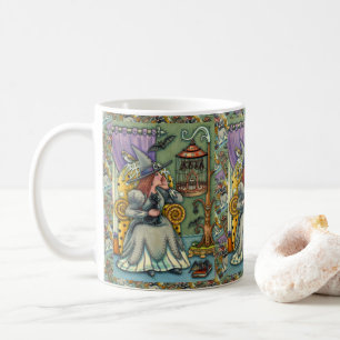 LOVELY WITCH, CAT & HER PETS, BAT CAGE, HALLOWEEN COFFEE MUG