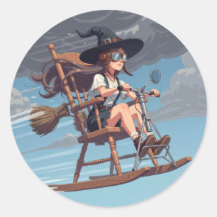 Lovely Witch Pilot Classic Round Sticker