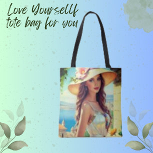 Lovely Woman Modern Face Hat Flower Tote Bag