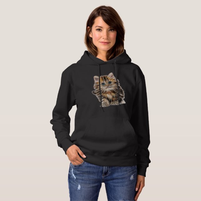 Lovely Women's Hooded Sweatshirt In Kitten Design (Front Full)