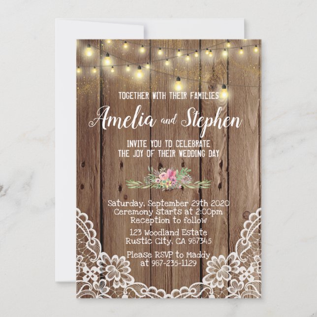 Lovely Wooden Rustic Wedding Invitation (Front)