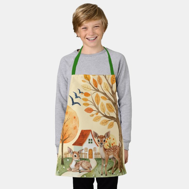 Lovely Woodland Deer Countryside Home Kids Apron (Worn)