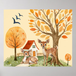 Lovely Woodland Deer Countryside Home Kids Poster