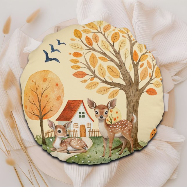 Lovely Woodland Deer Countryside Home Round Cushion (Creator Uploaded)