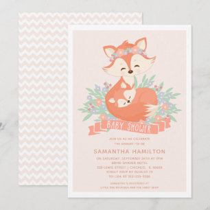 Lovely Woodland Fox Girl Baby Shower Invitation