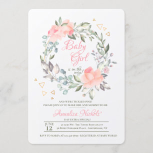 Lovely Wreath Girl Baby Shower Invitation