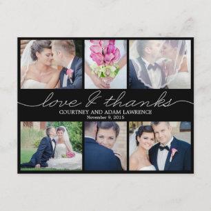 Lovely Writing Wedding Photo Thank You Card Black