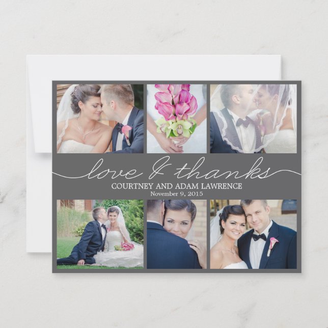 Lovely Writing Wedding Photo Thank You Card Black (Front)