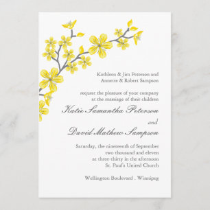 Lovely Yellow and Grey Blossoms Wedding Invitation