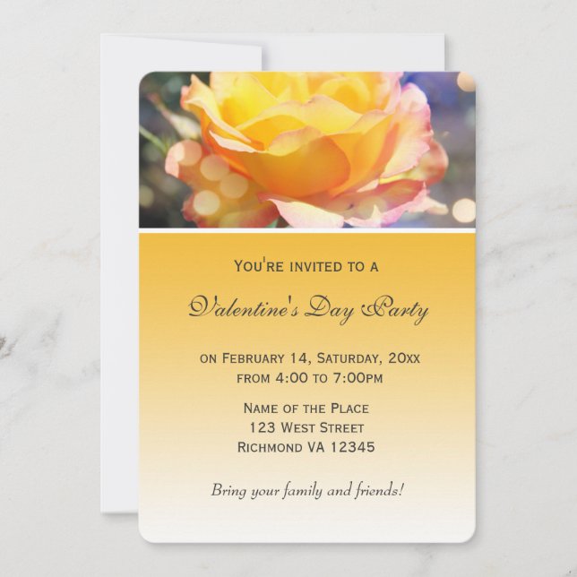 Lovely yellow rose flower Valentine's Day party Invitation (Front)