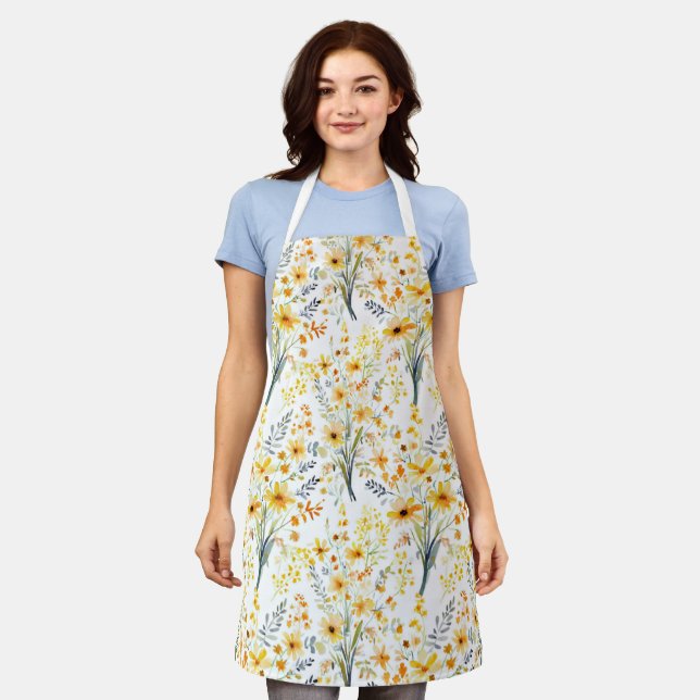 Lovely yellow spring wildflowers apron (Worn)