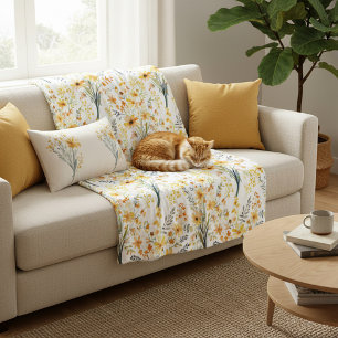 Lovely yellow spring wildflowers fleece blanket