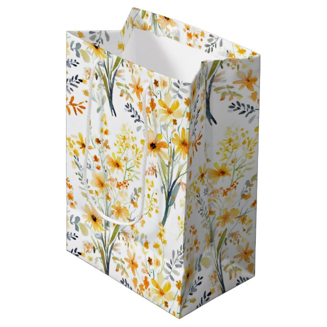 Lovely yellow spring wildflowers medium gift bag (Front Angled)