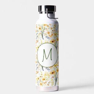 Lovely yellow spring wildflowers monogram water bottle