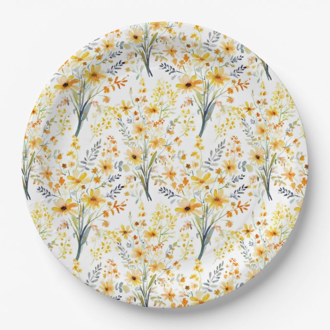 Lovely yellow spring wildflowers paper plate (Front)
