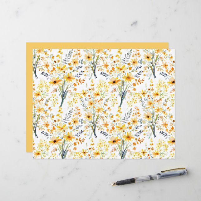 Lovely yellow spring wildflowers scrapbook paper (Front/Back In Situ)