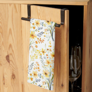 Lovely yellow spring wildflowers tea towel