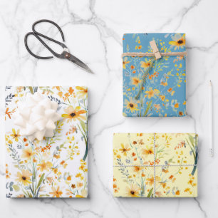 Lovely yellow spring wildflowers wrapping paper sheet