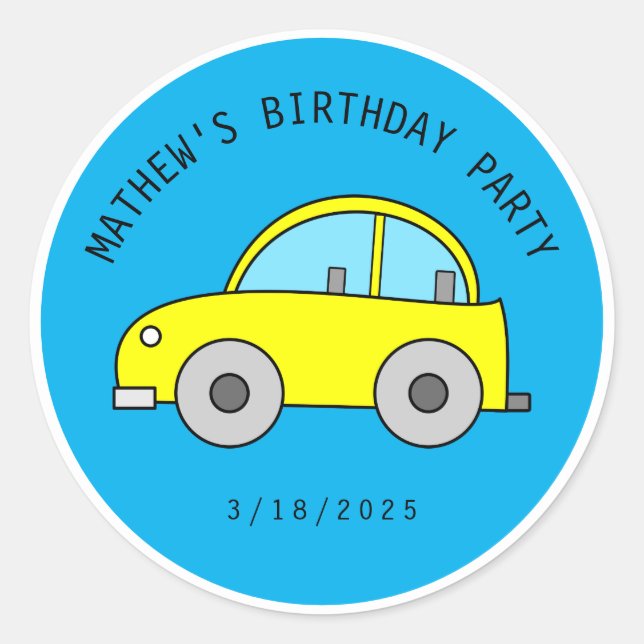 Lovely Yellow Toy Car Vehicle Birthday   Classic Round Sticker (Front)