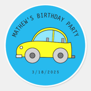 Lovely Yellow Toy Car Vehicle Birthday   Classic Round Sticker