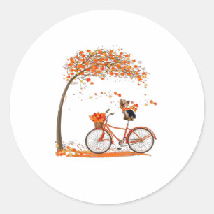 Lovely Yorkie in fall funny dog riding bicyc Classic Round Sticker