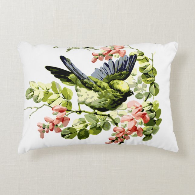 Lovely Young Parrot in Flowering Tree Decorative Cushion (Front)