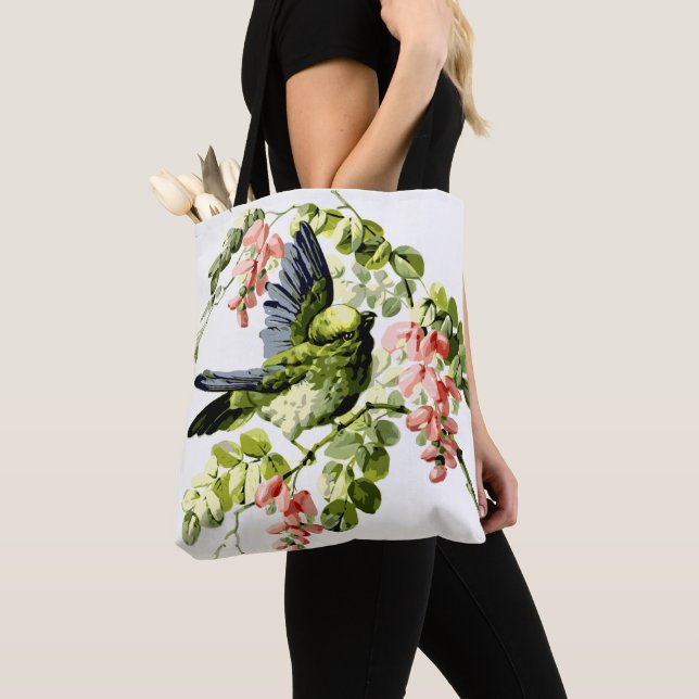 Lovely Young Parrot in Flowering Tree Tote Bag (Close Up)