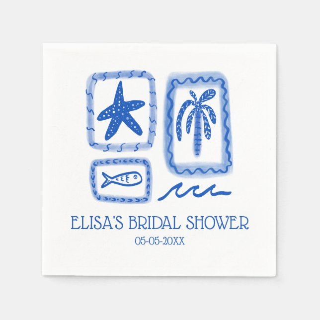 LoveNotes from Sea Cute Beach CUSTOM Bridal Shower Napkin (Front)